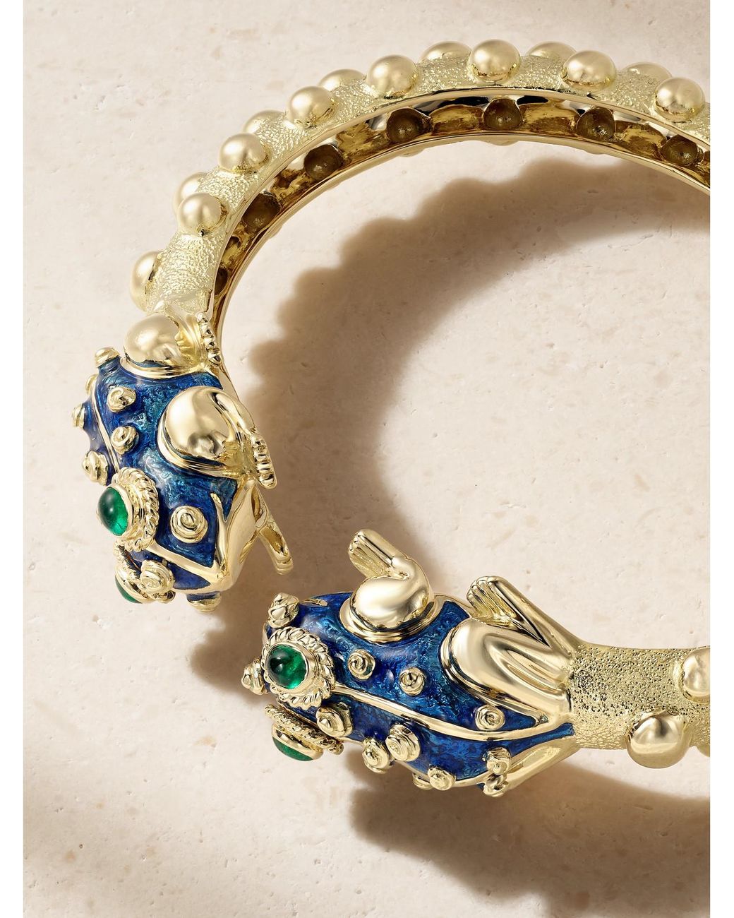 David Webb Metallic Baby Frog 18-Karat, Emerald And Enamel Bangle