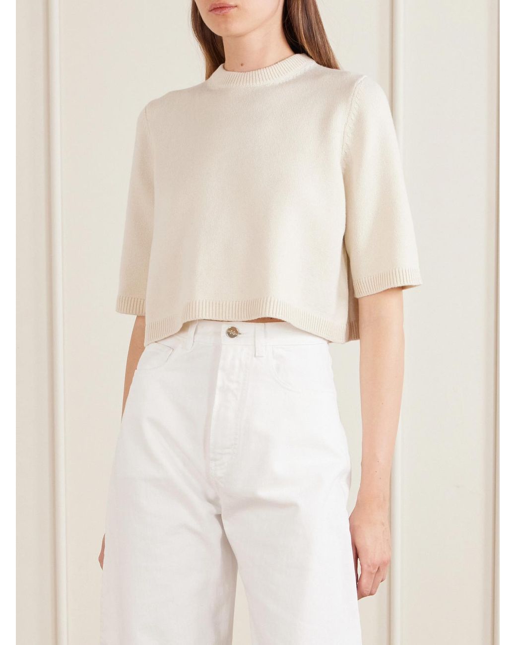 Alaïa Natural Cropped Cashmere-Blend Sweater