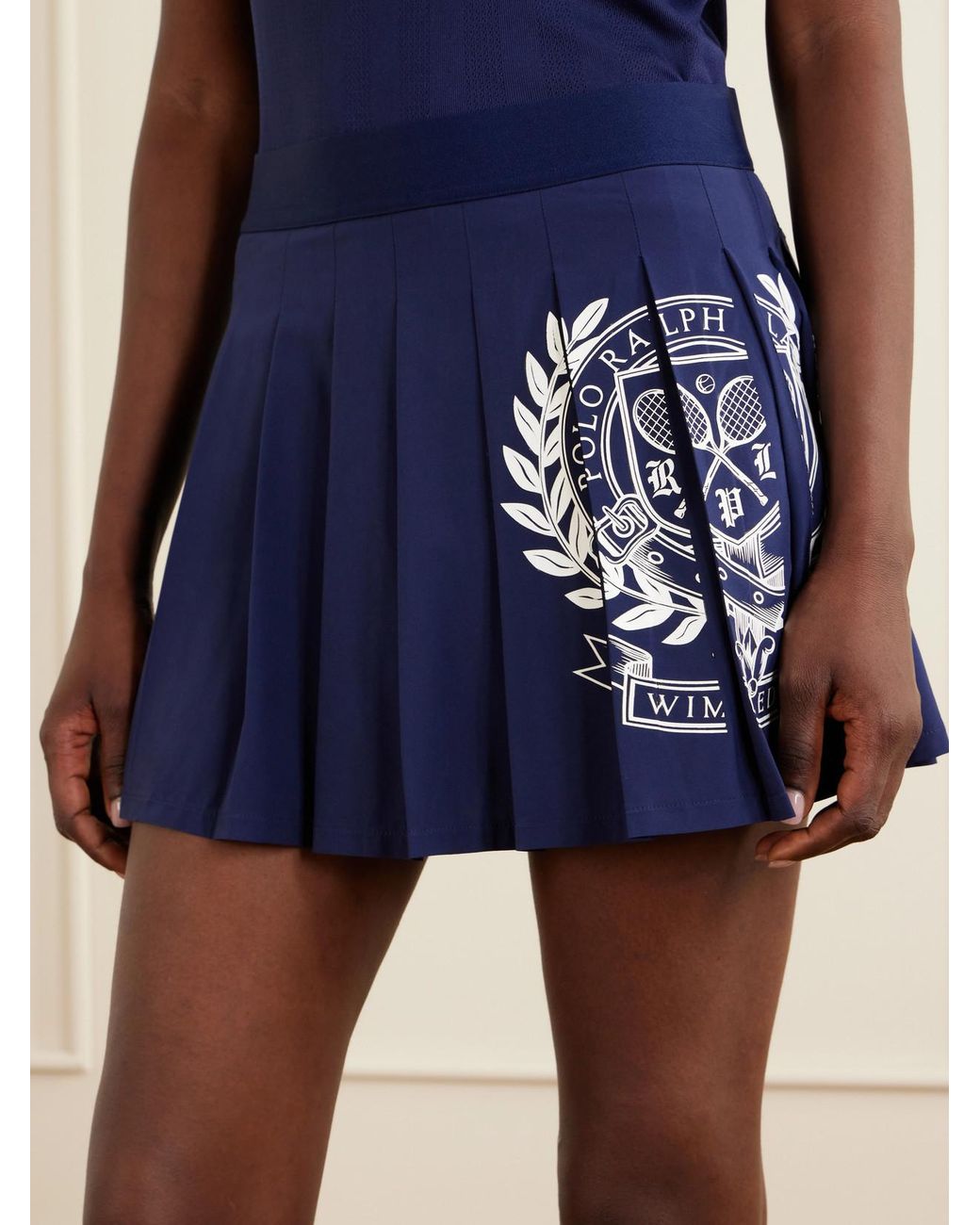 Polo Ralph Lauren Blue Wimbledon Pleated Logo-Printed Crepe Mini Skirt
