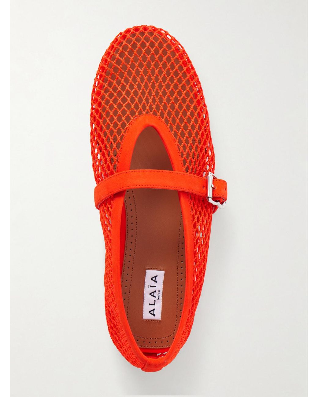 Alaïa Red Suede-Trimmed Mesh Ballet Flats