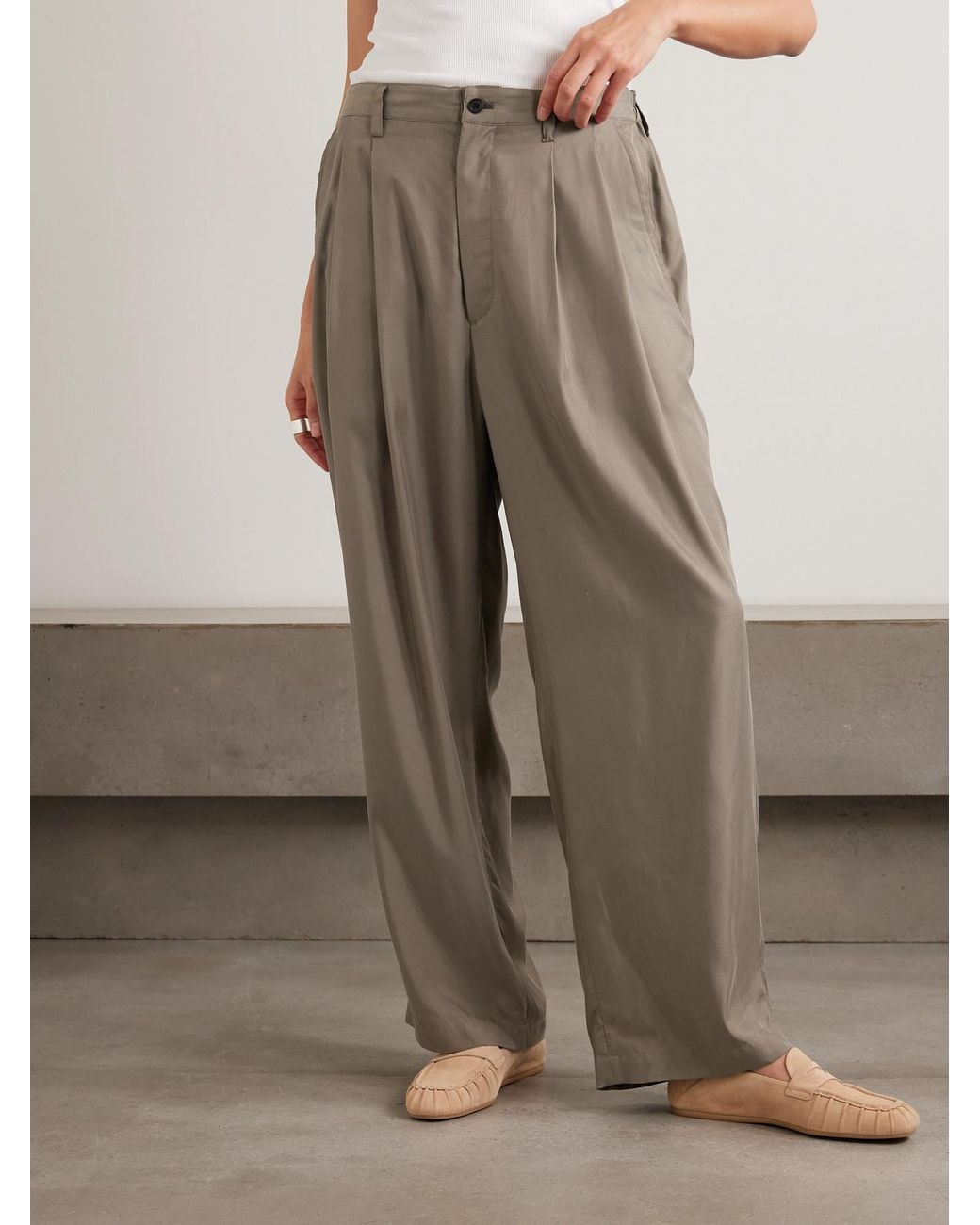 Ssstein Natural Pleated Twill Wide-Leg Pants