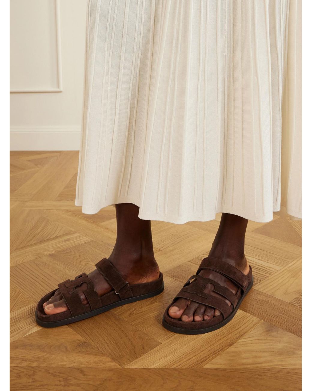Tory Burch Brown Ines Suede Slides