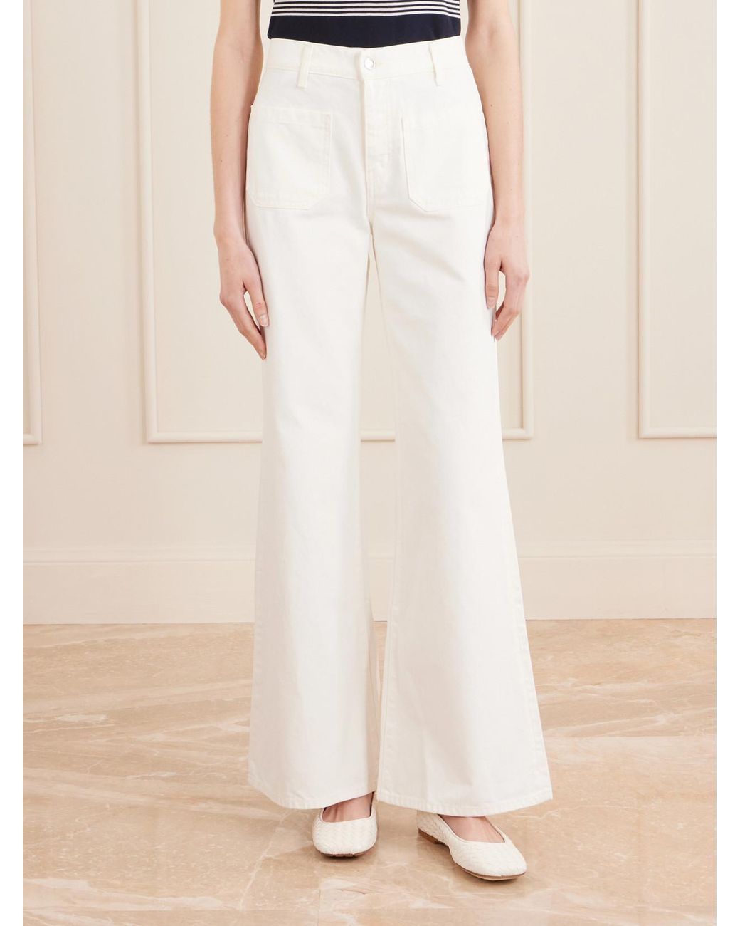 Nili Lotan White Florence High-Rise Distressed Flared Jeans