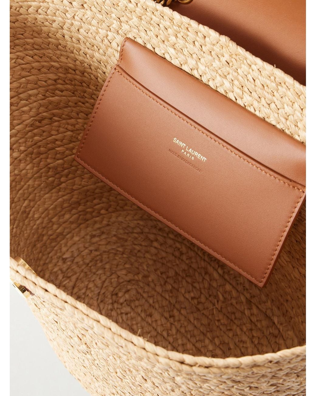 Saint Laurent Natural Panier Leather-Trimmed Raffia Tote