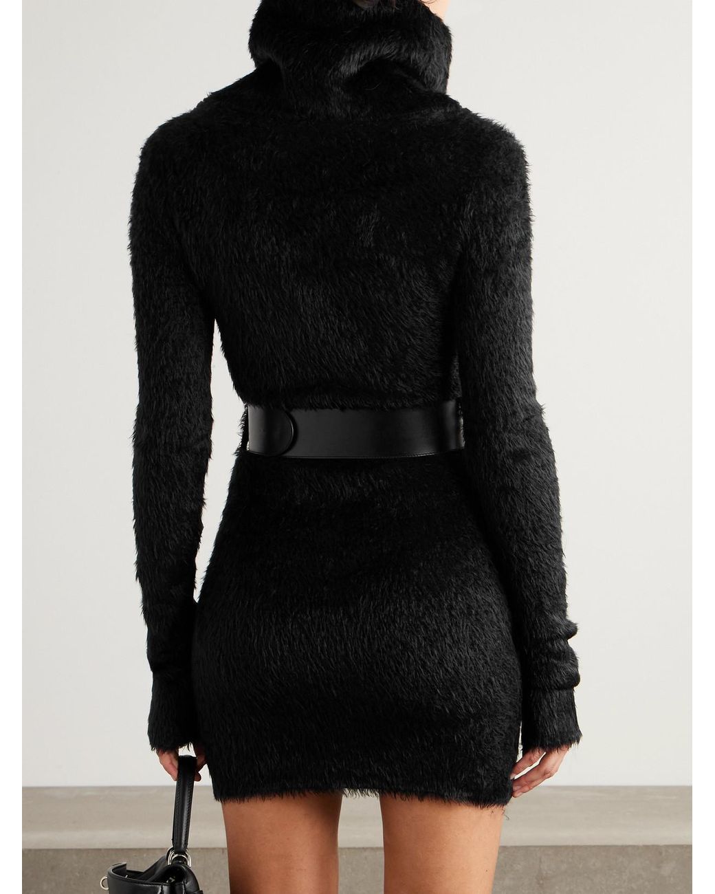Balenciaga Black Belted Brushed-Knit Turtleneck Mini Dress