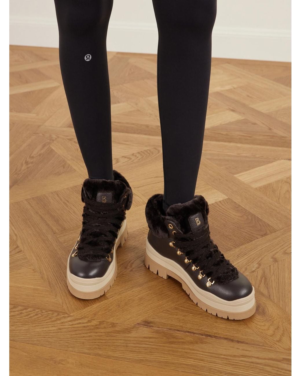 Bogner Black Arosa 9 Shearling-Trimmed Leather Ankle Boots