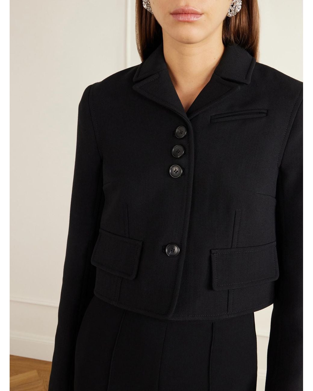 Emilia Wickstead Black Chapel Cropped Birdseye Suiting Jacket