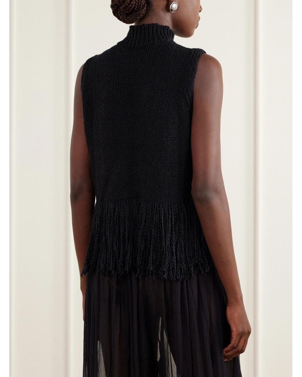 Alix Of Bohemia Black Sonia Onyx Fringed Turtleneck Cotton Sweater