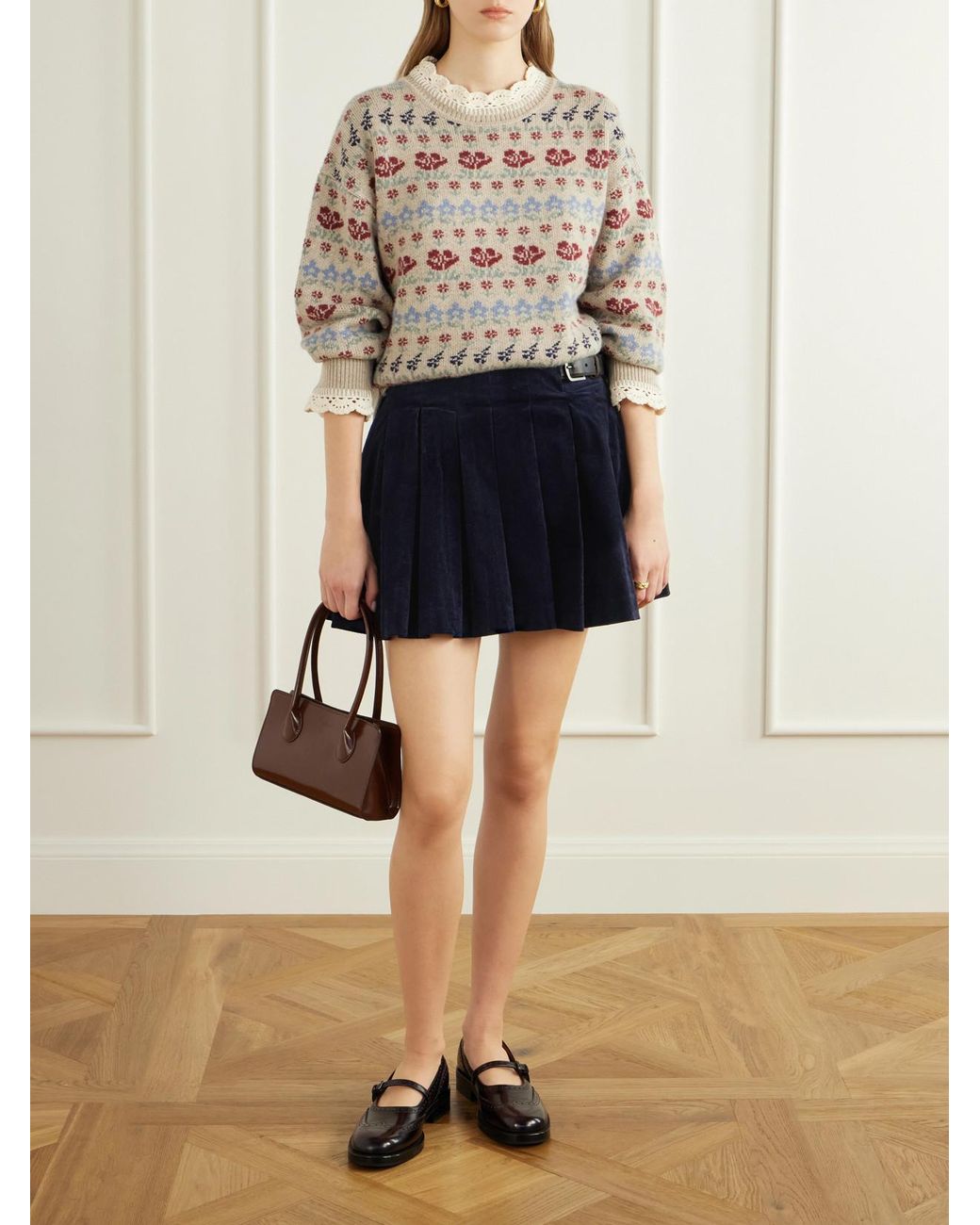 Sea Blue Garrett Pleated Stretch-Cotton Corduroy Mini Skirt