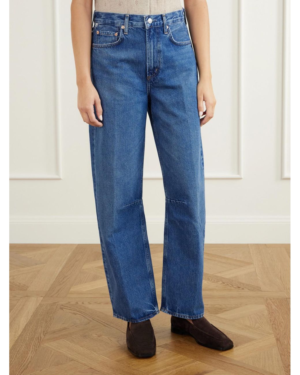 Citizens of Humanity Blue Miro Long Regenerative Cotton Barrel-Leg Jeans