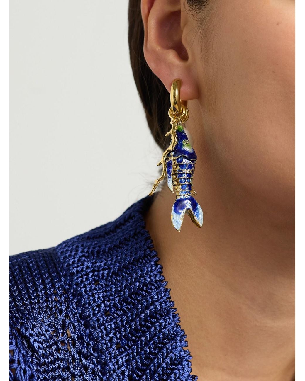 Joolz by Martha Calvo Blue Barrier-Plated, Pearl And Enamel Hoop Earrings
