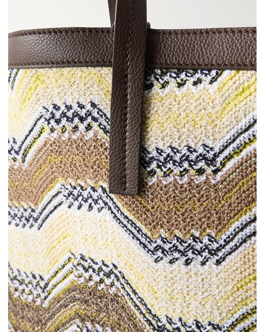 Missoni Natural Leather-Trimmed Striped Woven Tote