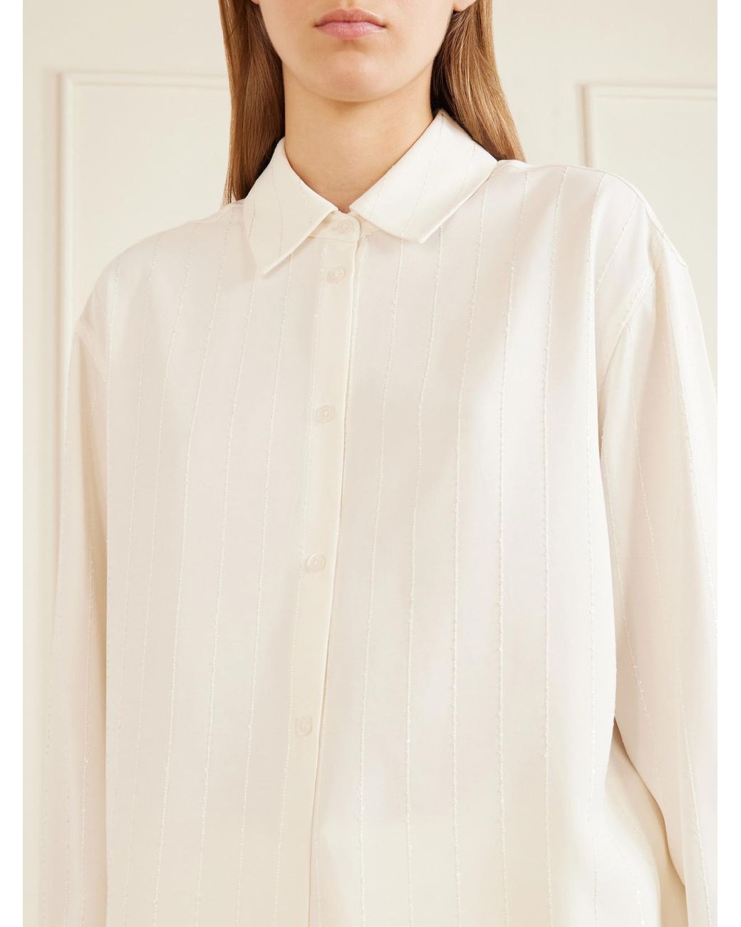 Kallmeyer Natural Mollie Sequin-Embellished Striped Twill Shirt