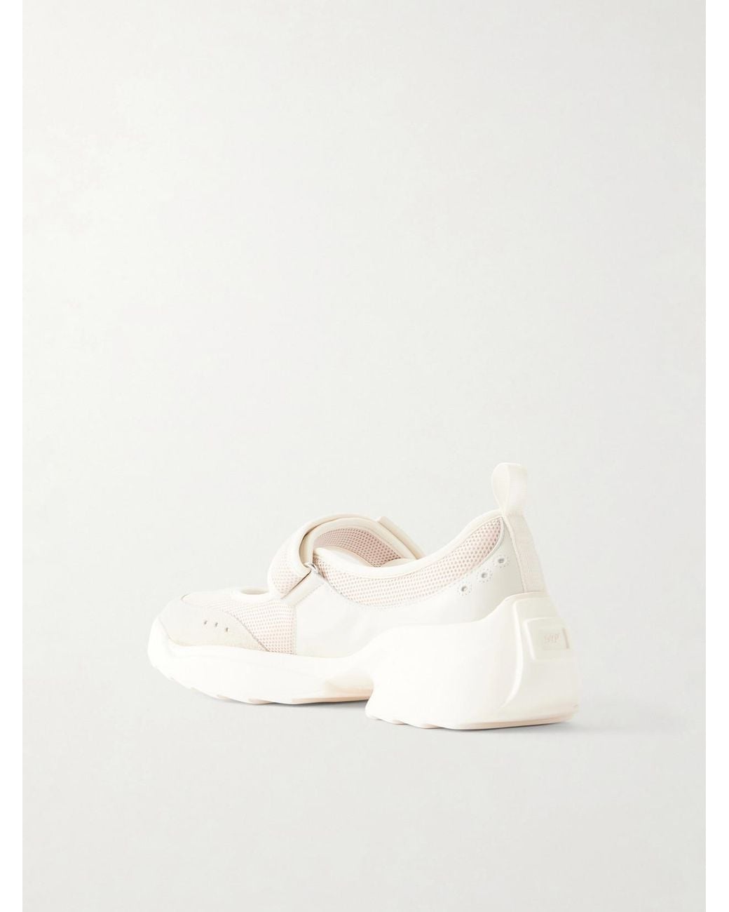 Roger Vivier Natural Viv On The Run Embellished Leather-Trimmed Mesh Mary Jane Sneakers