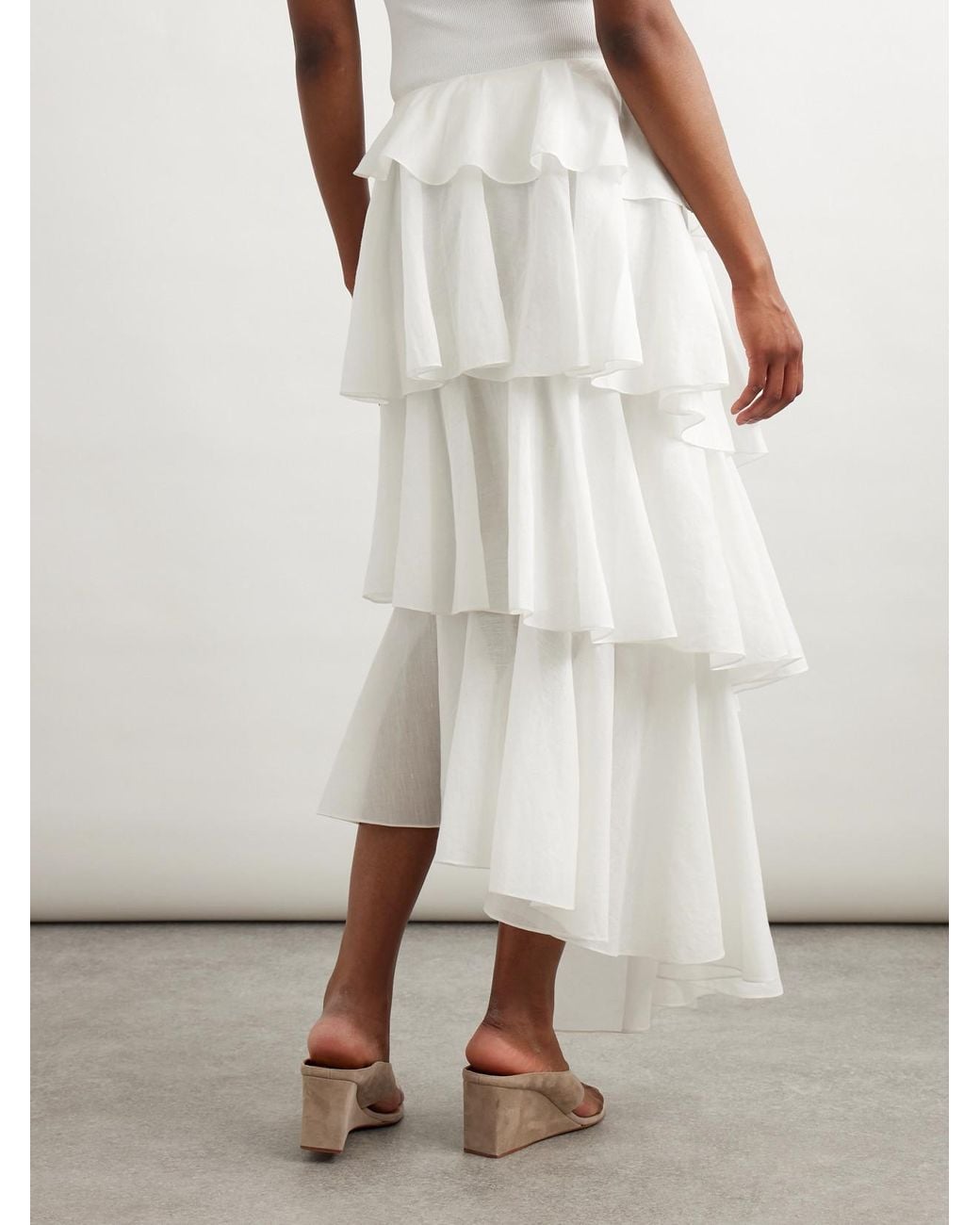 Alaïa White Tiered Asymmetric Cotton Midi Skirt