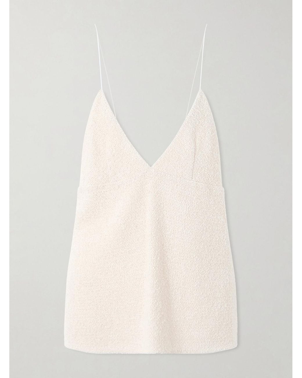 Khaite Natural Timy Frayed Organza-Trimmed Cotton-Blend Bouclé Camisole