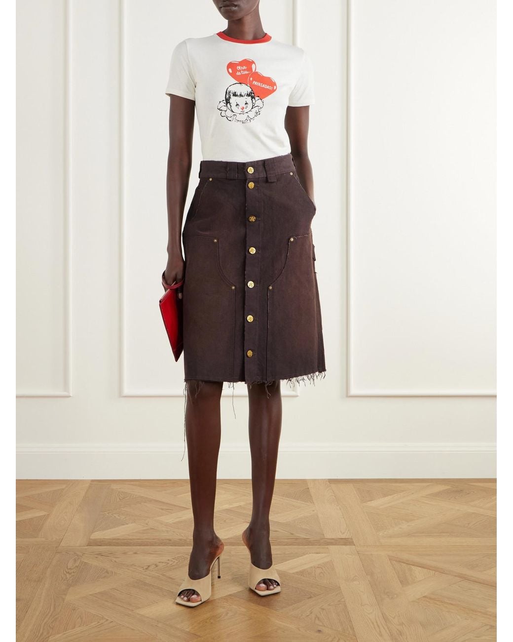 Willy Chavarria Purple Workwear Faded Frayed Cotton Duck-Canvas Knee-Lenght Skirt