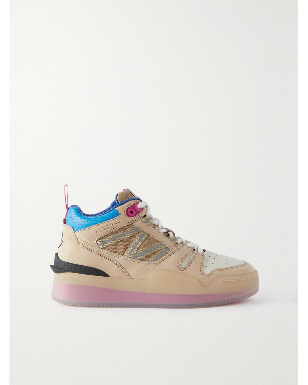 Moncler Pink Pivot Mid Leather And Ripstop-Trimmed Suede Sneakers