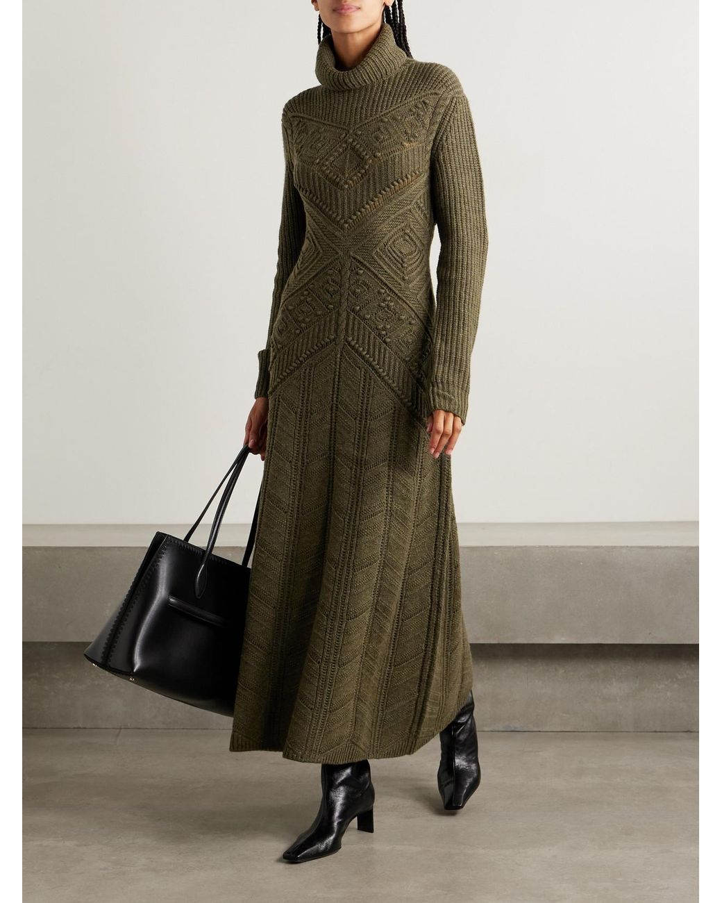 Loro Piana Green Cashmere Turtleneck Maxi Dress