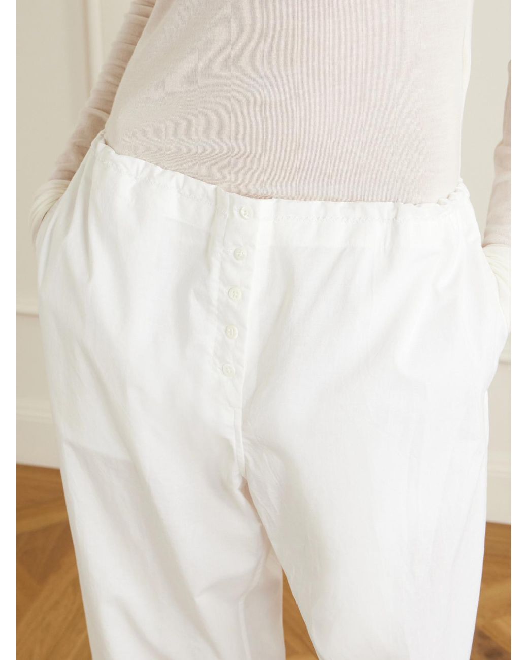 Colleen Allen White Cotton-Voile Wide-Leg Pants