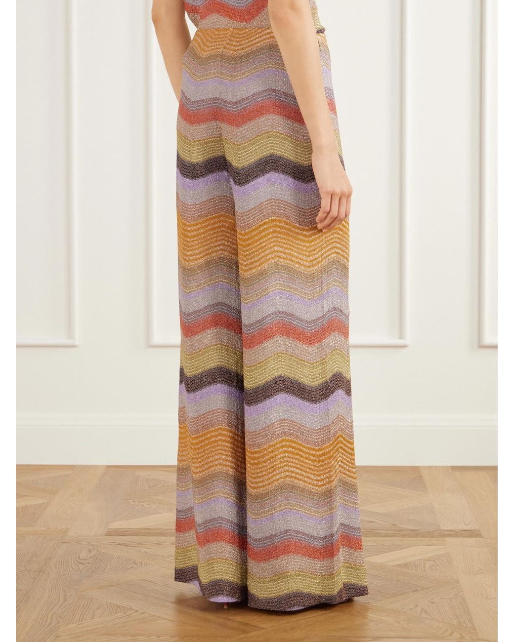 Missoni Multicolor Striped Metallic Crochet-Knit Wide-Leg Pants