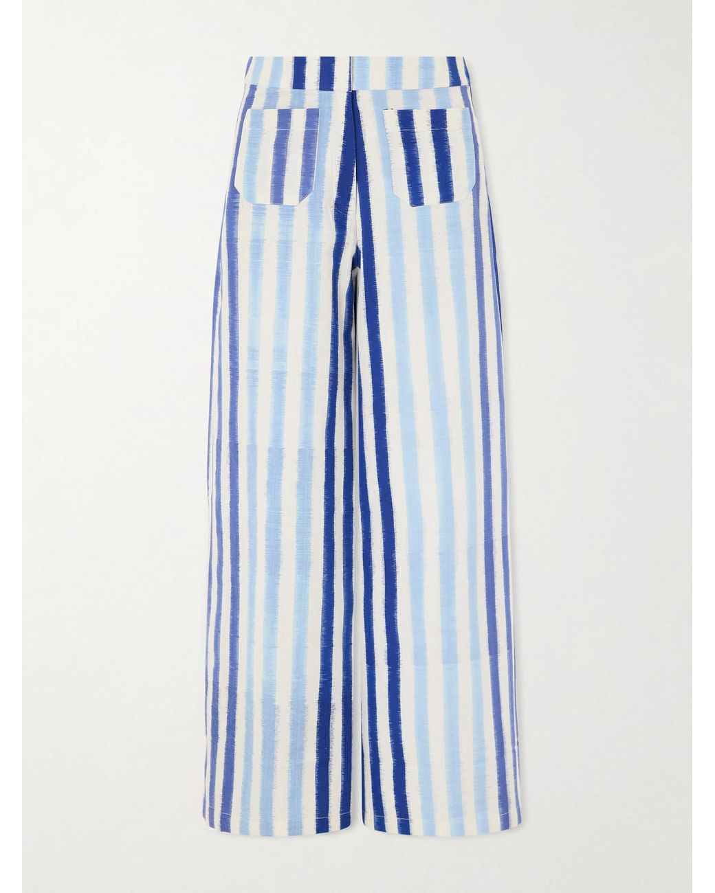 Emporio Sirenuse Blue Striped Wide-Leg Cotton Pants
