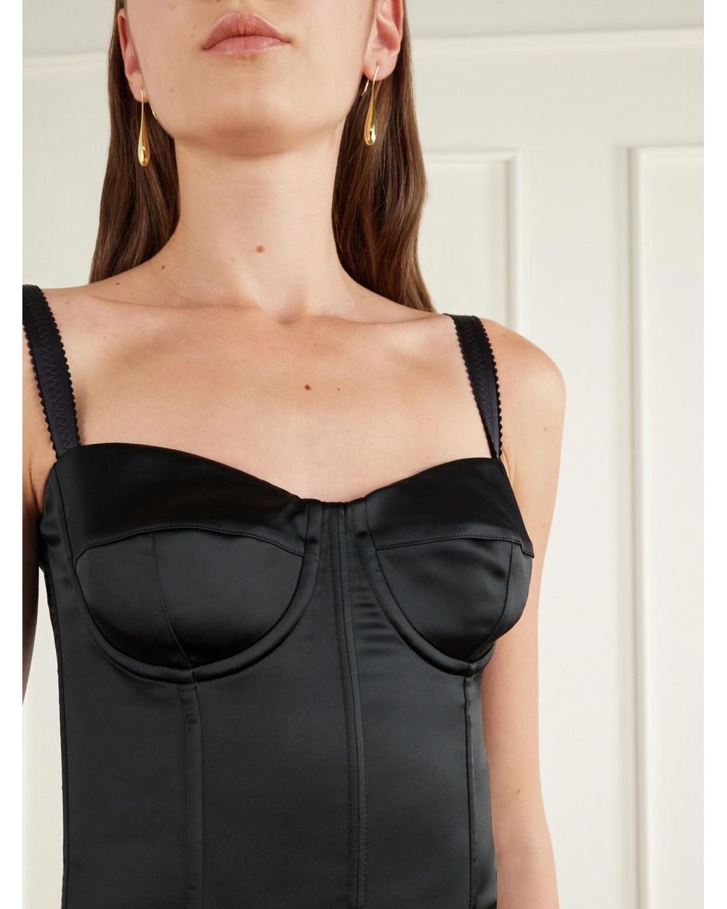 Dolce & Gabbana Black Paneled Satin Bustier Midi Dress
