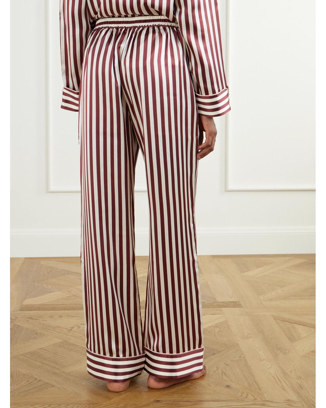 Olivia Von Halle Pink Soren Striped Silk-Satin Pajama