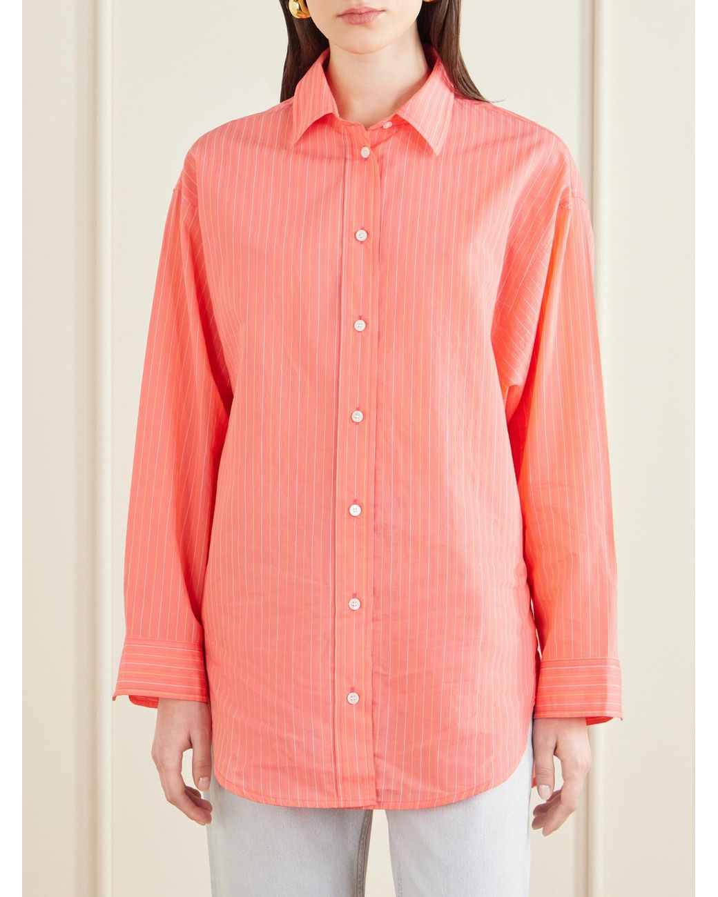 Agolde Pink Sona Striped Cotton-Blend Shirt