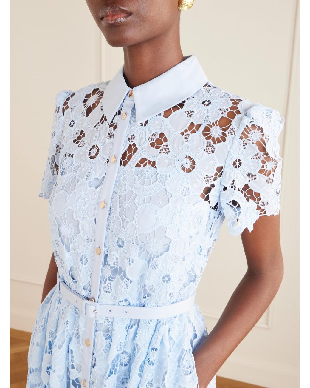 Self-Portrait Blue Embroidered Guipure Lace Midi Dress