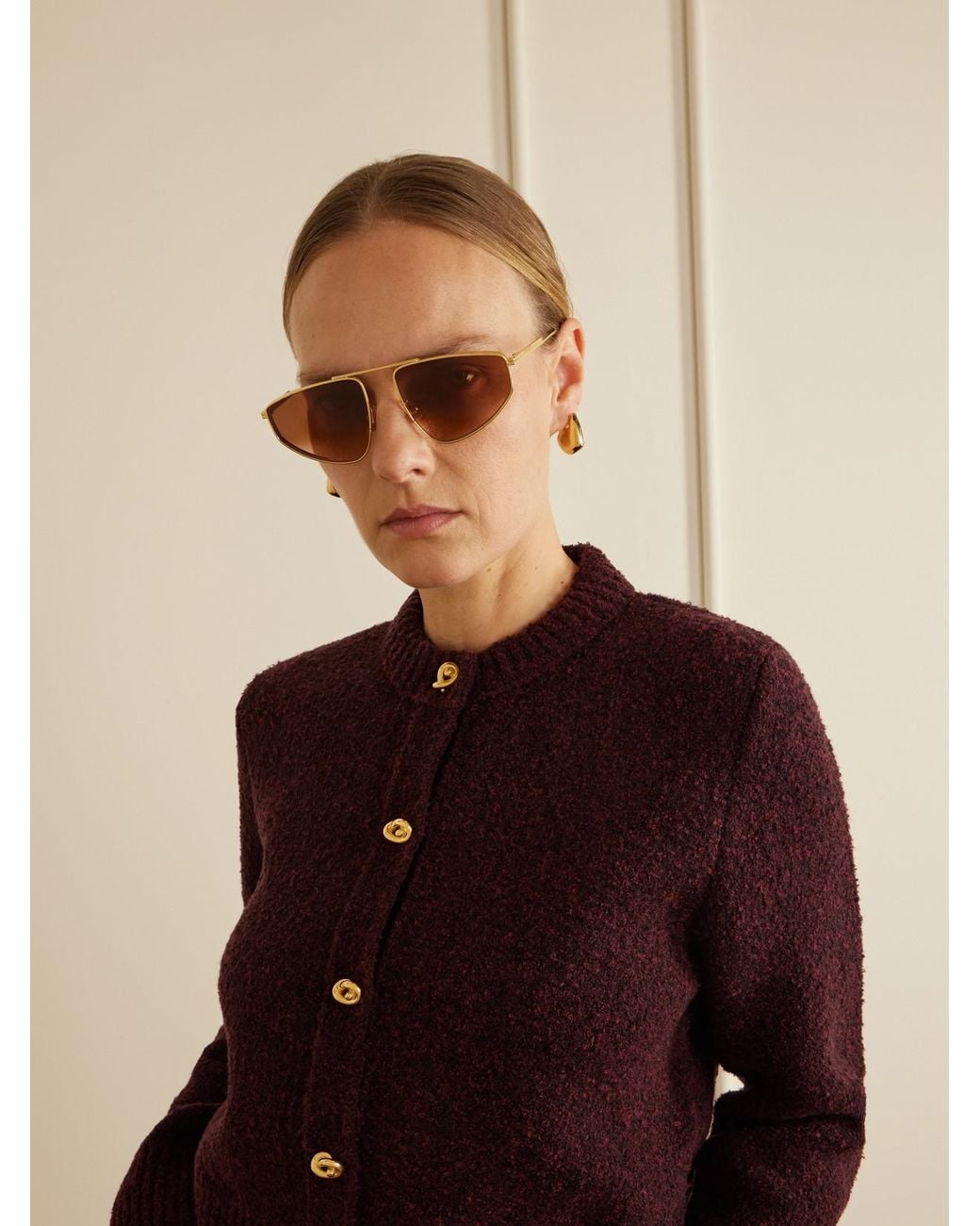 Bottega Veneta Brown Ribbon Aviator-Style-Tone Sunglasses