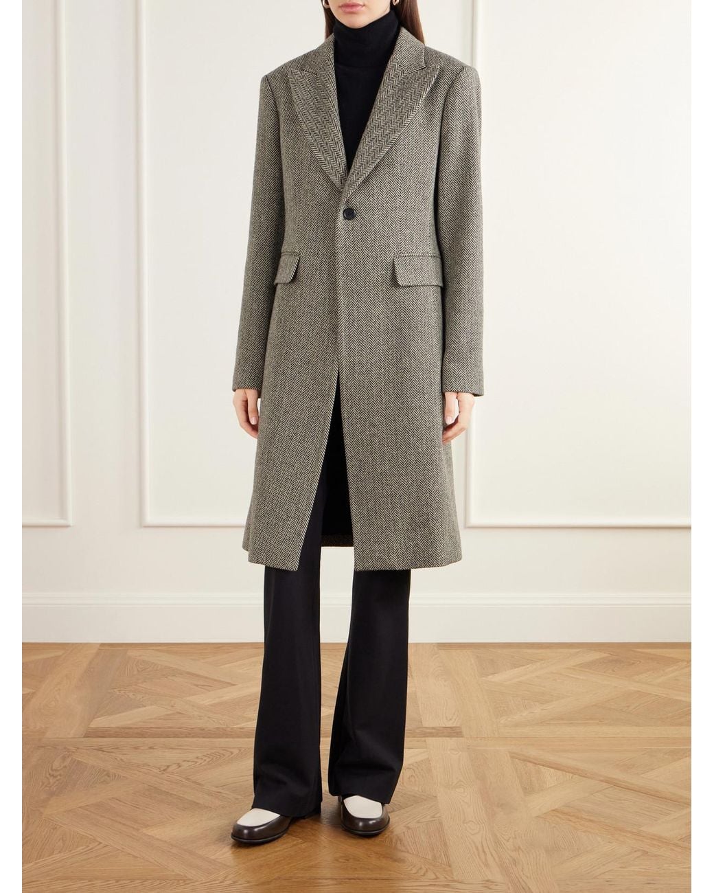 Polo Ralph Lauren Gray Herringbone Wool-Blend Twill Coat