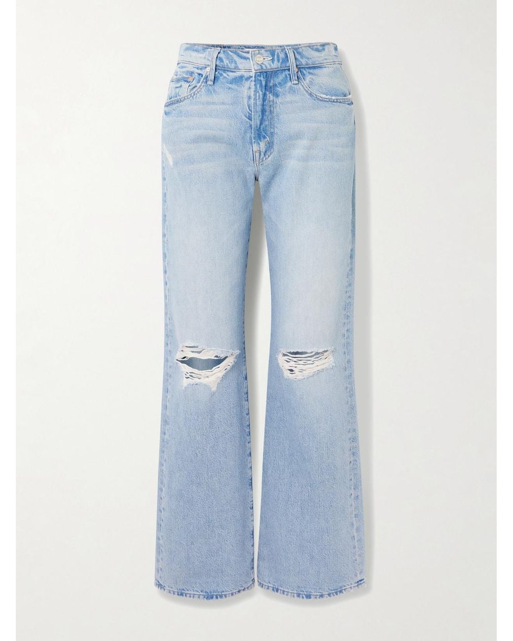 Mother Blue The Mid Rise Maven Sneak Distressed Straight-Leg Jeans