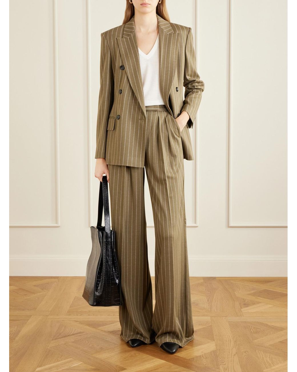 Max Mara Natural Rio Striped Pleated Jersey Wide-Leg Pants