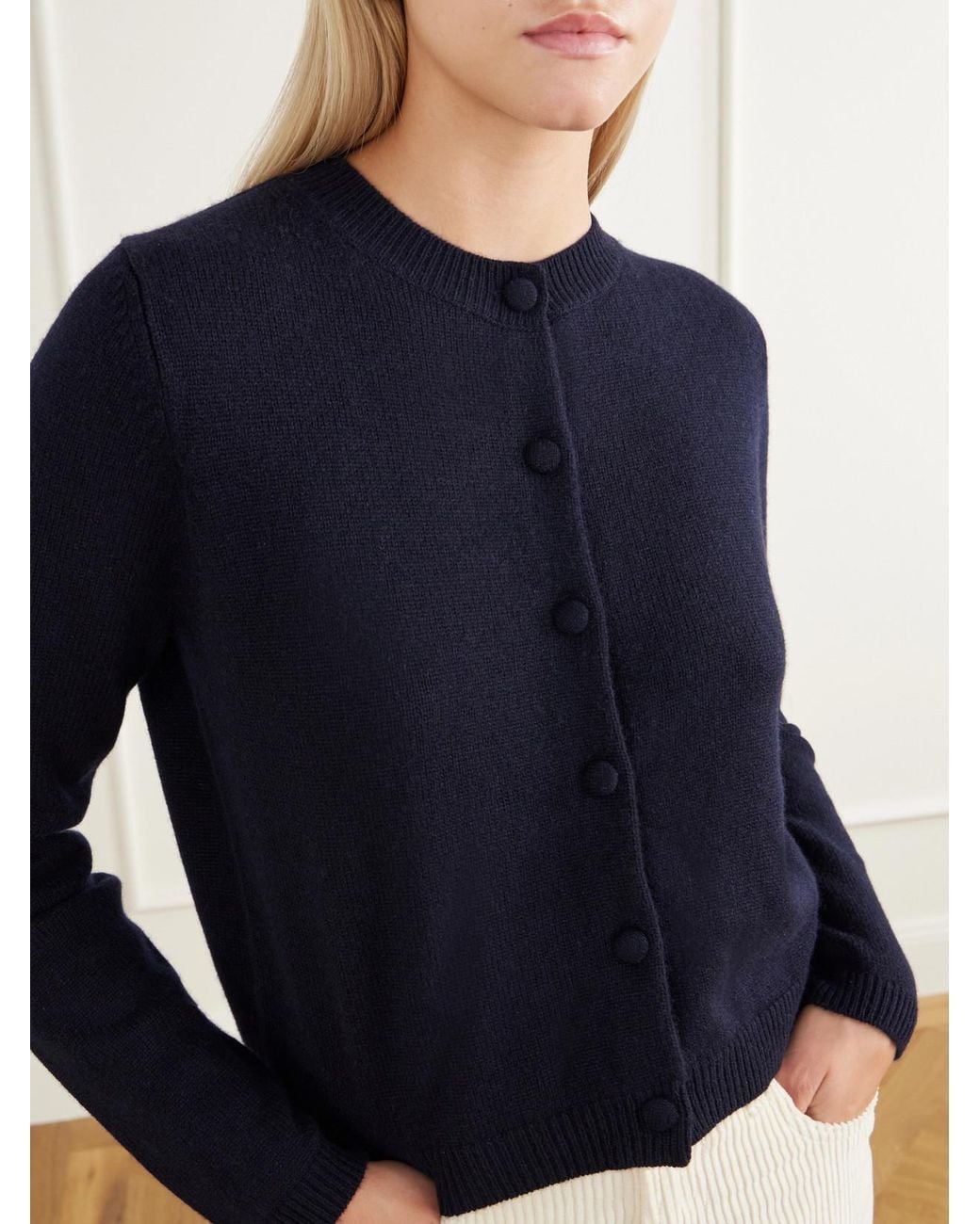 Allude Blue Cropped Cashmere Cardigan