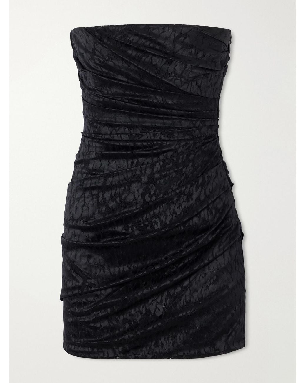 Alex Perry Black Gathered Leopard-Print Lace Bustier Mini Dress