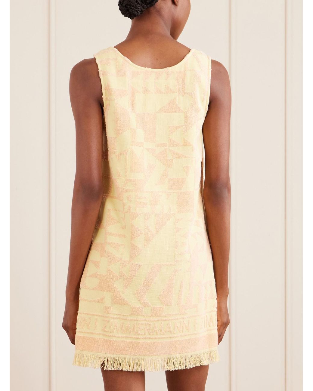 Zimmermann Natural Solstice Logo-Jacquard Fringed Cotton-Terry Mini Dress