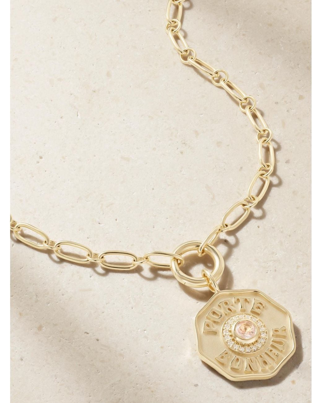 Marlo Laz Natural Porte Bonheur 14-Karat, Morganite And Diamond Necklace