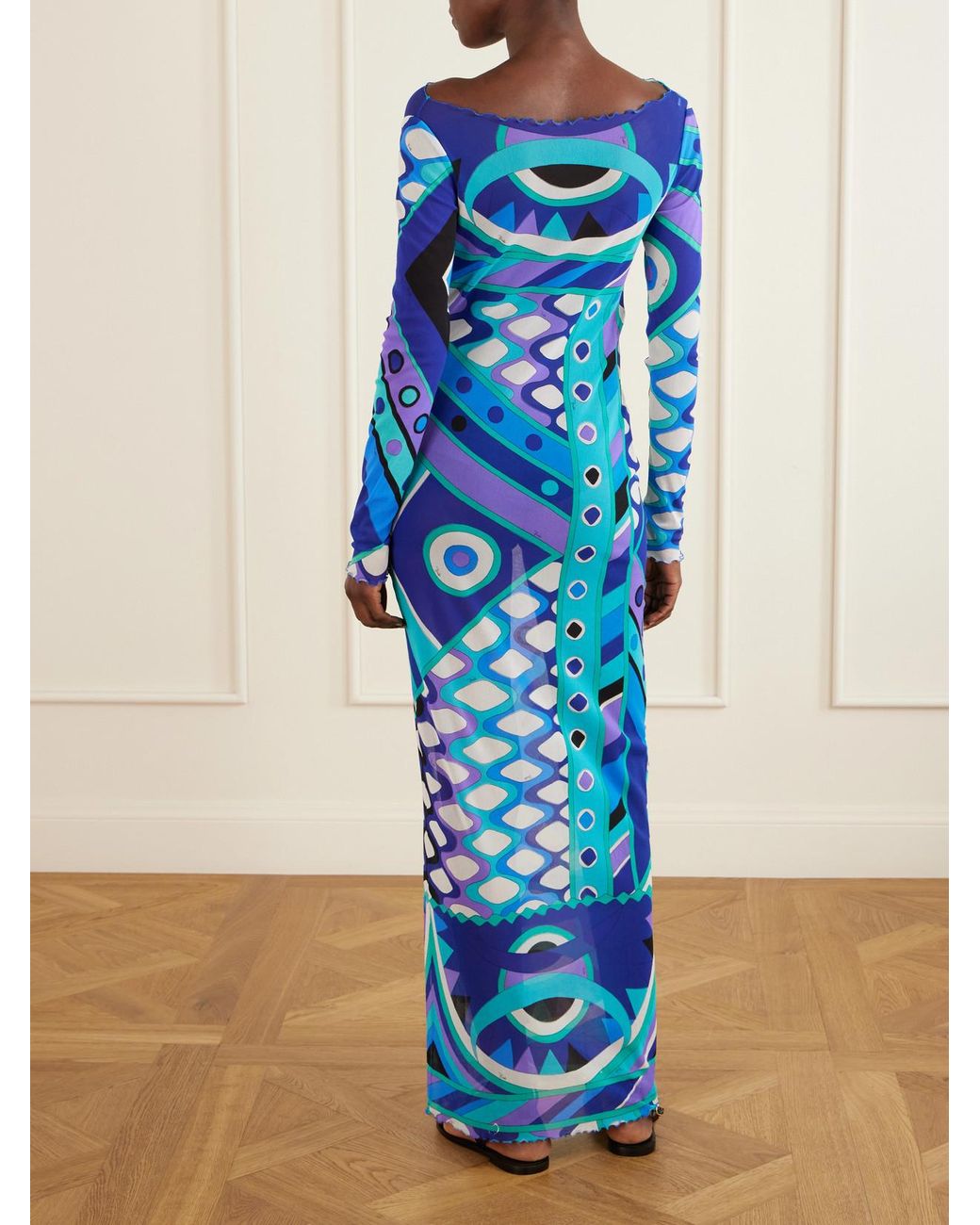 Emilio Pucci Blue Printed Tulle Maxi Dress