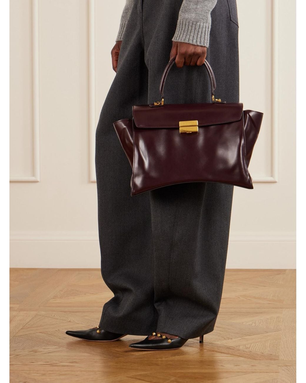 Balenciaga Purple Hourglass Avenue Medium Leather Top-Handle Bag