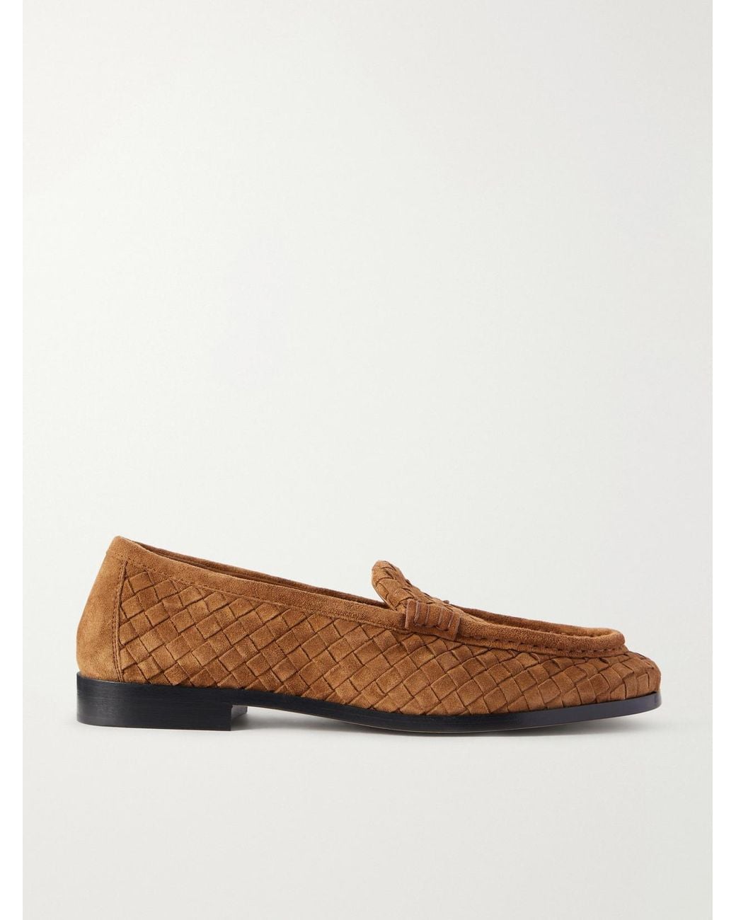 Bottega Veneta White Intrecciato Suede Loafers