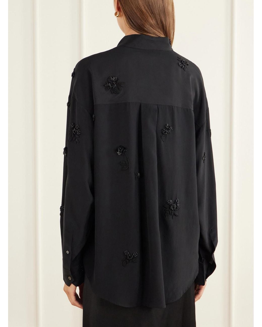 BERNADETTE Black Everett Floral-Embellished Silk Shirt