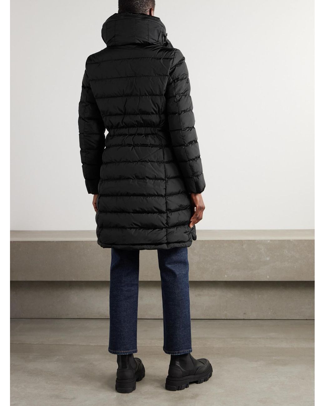 Moncler Black Flammette Hooded Quilted Shell Coat