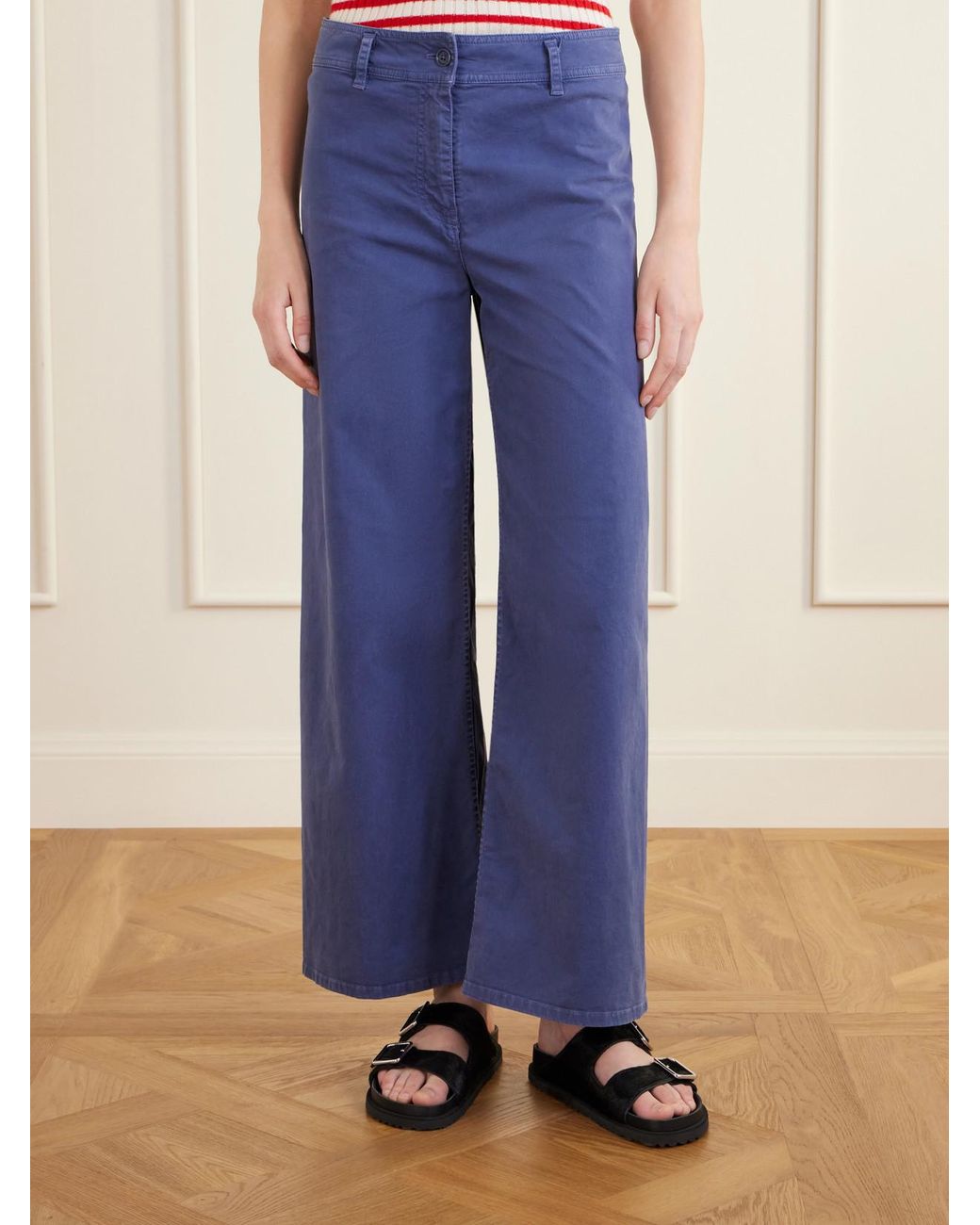 Nili Lotan Blue Megan Cotton-Blend Wide-Leg Pants