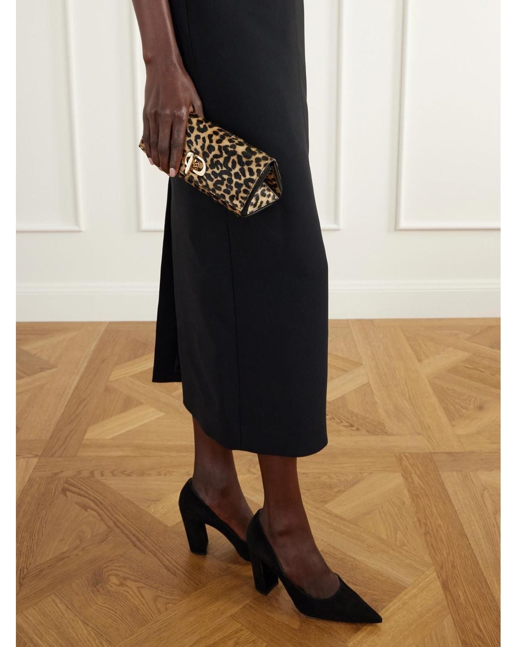 Amanu Multicolor The Tanzania Leopard-Print Leather-Trimmed Calf-Hair Clutch