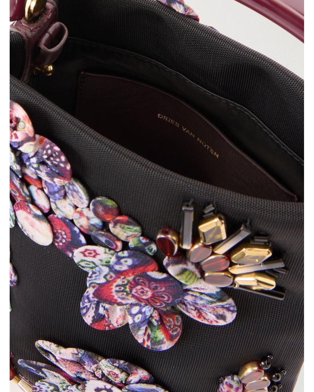 Dries Van Noten Black Bead-Embellished Leather-Trimmed Mesh Top-Handle Bag