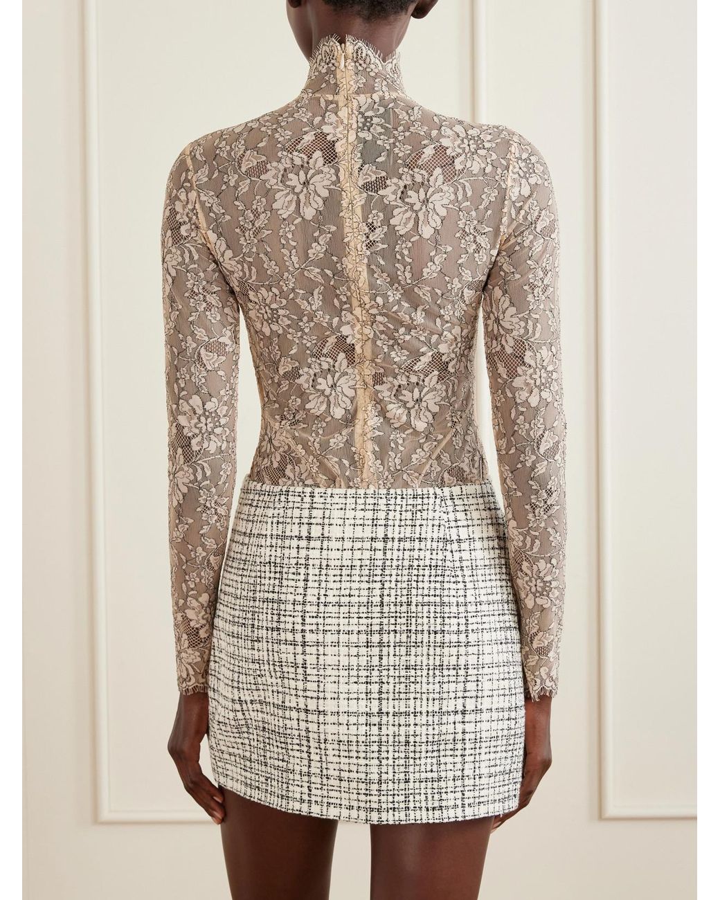 Valentino Garavani Natural Scalloped Lace-Jersey Bodysuit