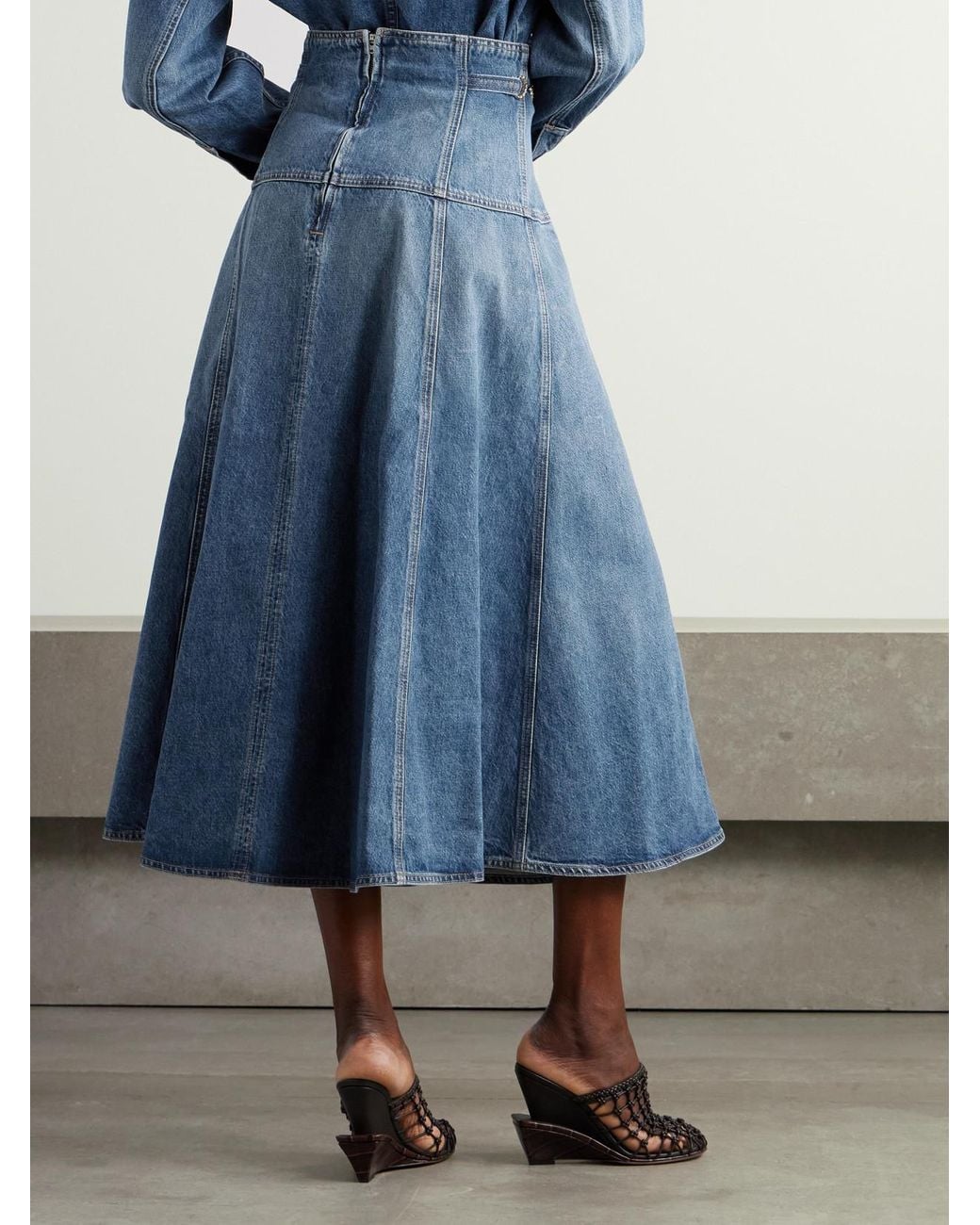 Ulla Johnson Blue The Brigette Embellished Paneled Denim Midi Skirt