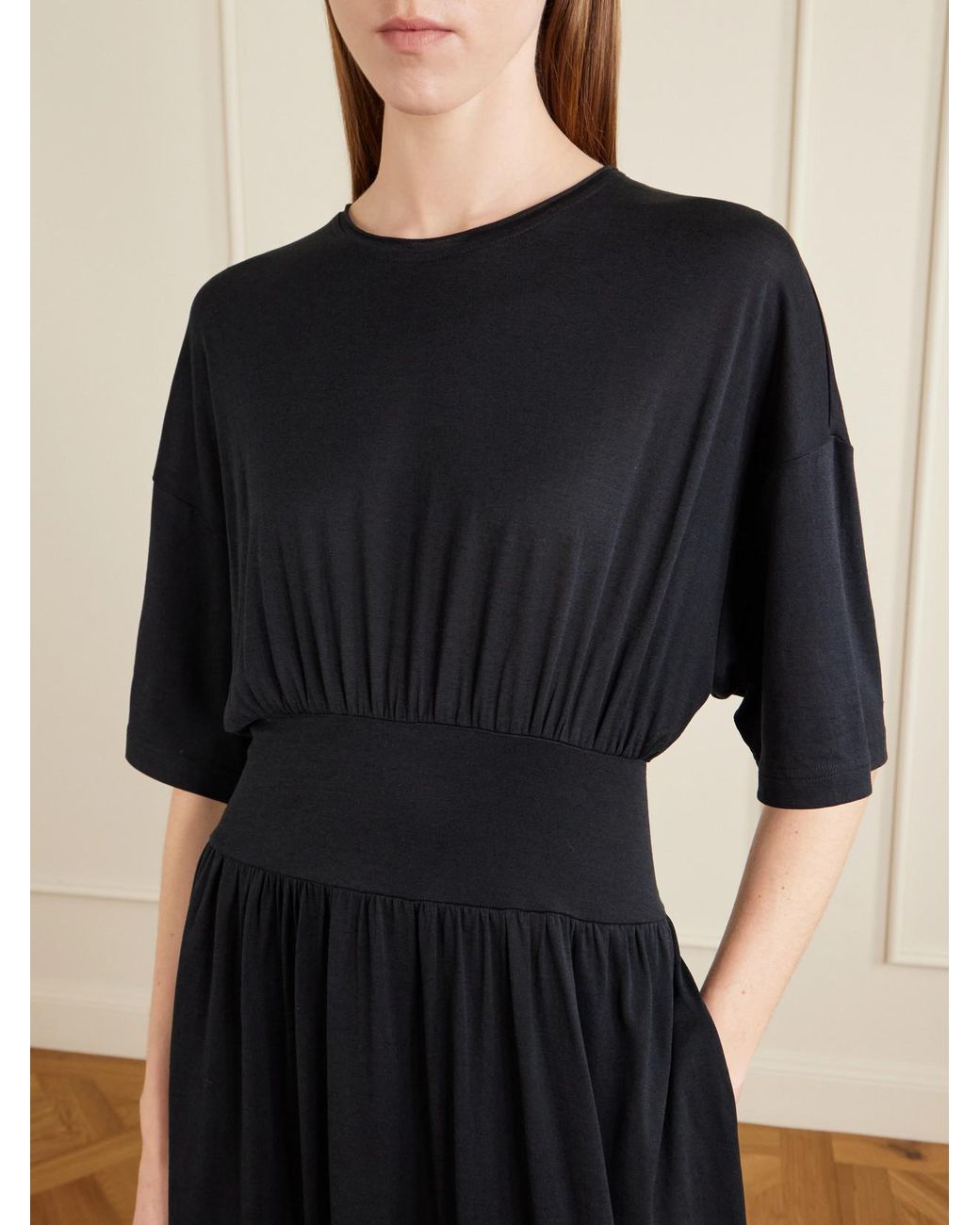 Totême  Black Cotton And Silk-Blend Midi Dress