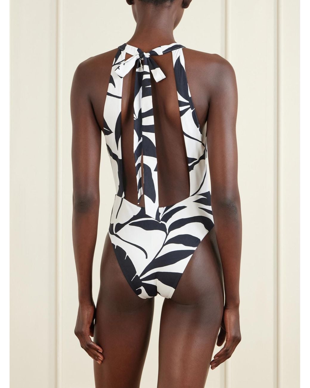 Max Mara White Clava Printed Halterneck Swimsuit